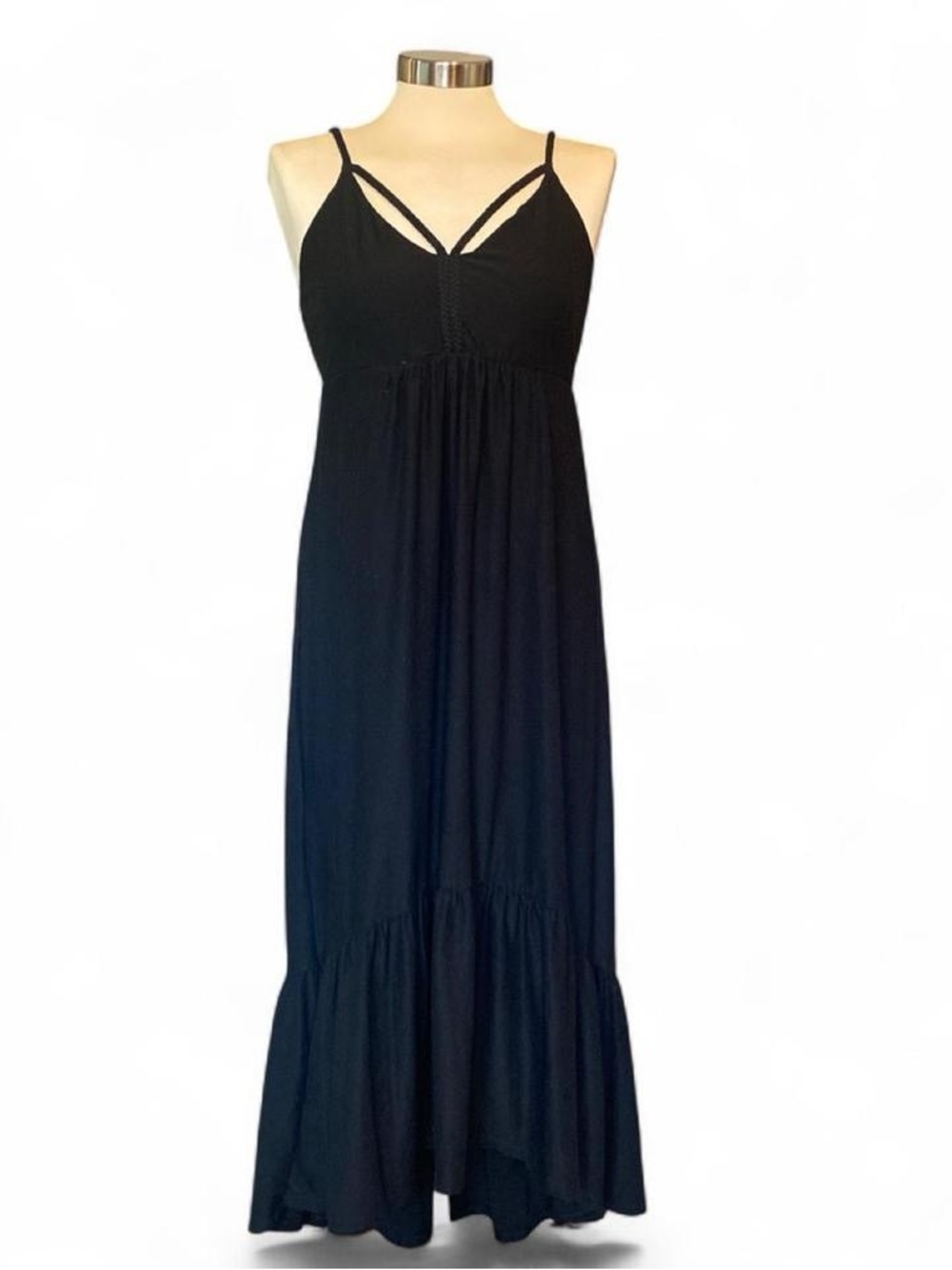 Derek Heart Black Strappy Maxi Dress with V-Neck
